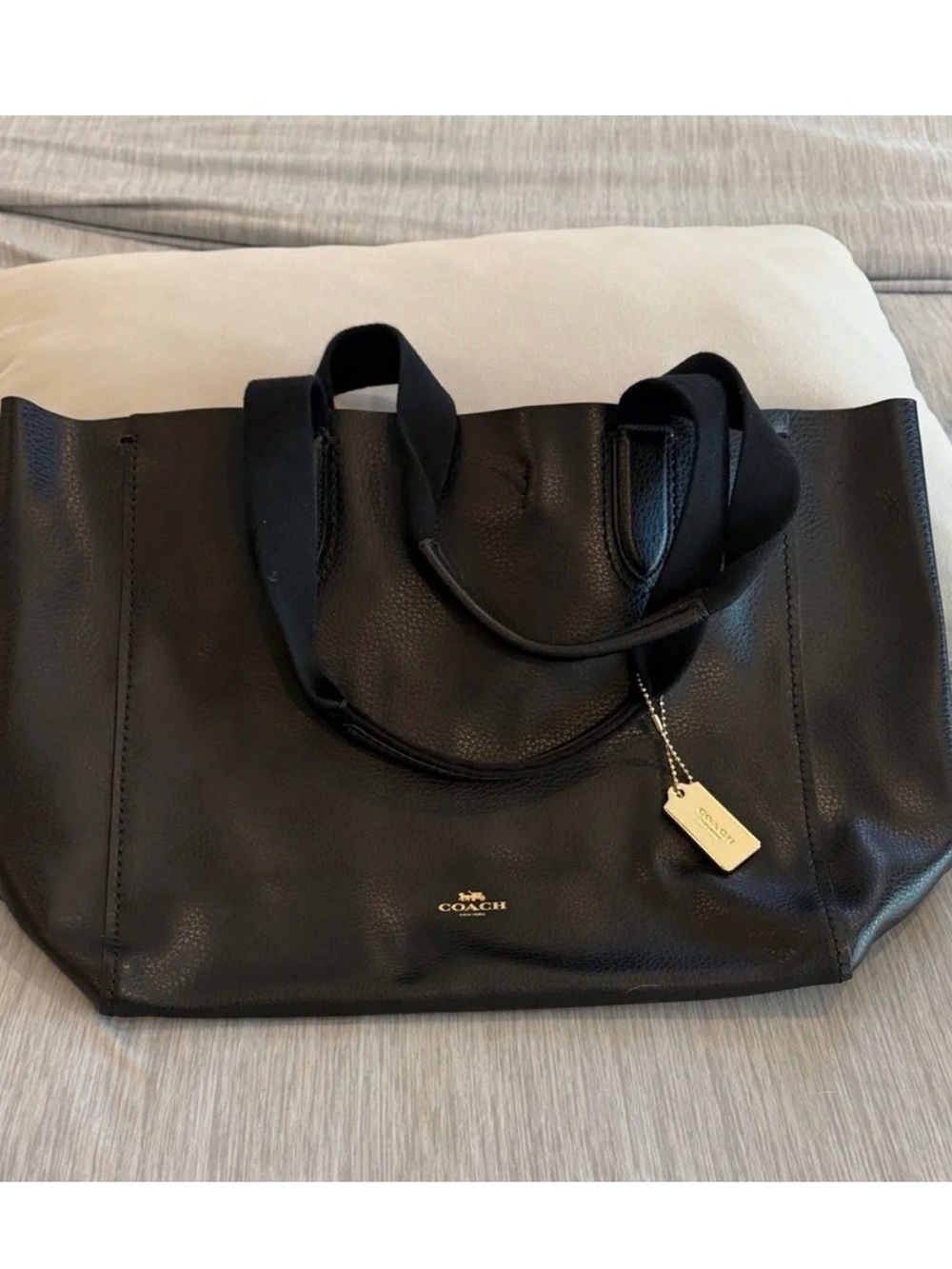 COACH Black Leather Tote with Gold Tag